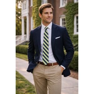 Vintage J. CREW 100% Silk Tie Repp Striped Preppy Academia Blue Green Made USA